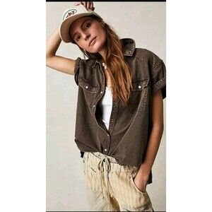 Free People Brown Button Down Shirt